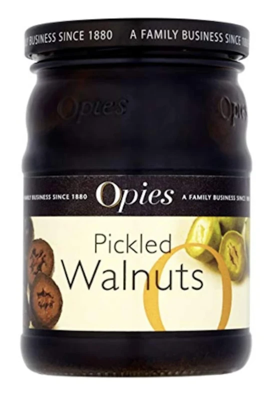 Opies Pickled Walnuts in Malt Vinegar, 390g - Tangy Sweet Pickles for Cheese Boards, Cooked Meat, Charcuterie, Savoury Pies and Fresh Salads.