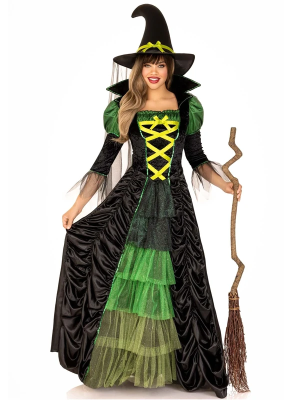 Leg Avenue 8524006179 85240-17906 Storybook Witch Costume, Med/LGE, Blk/Green Wizard Adult Sized, Black, M/L