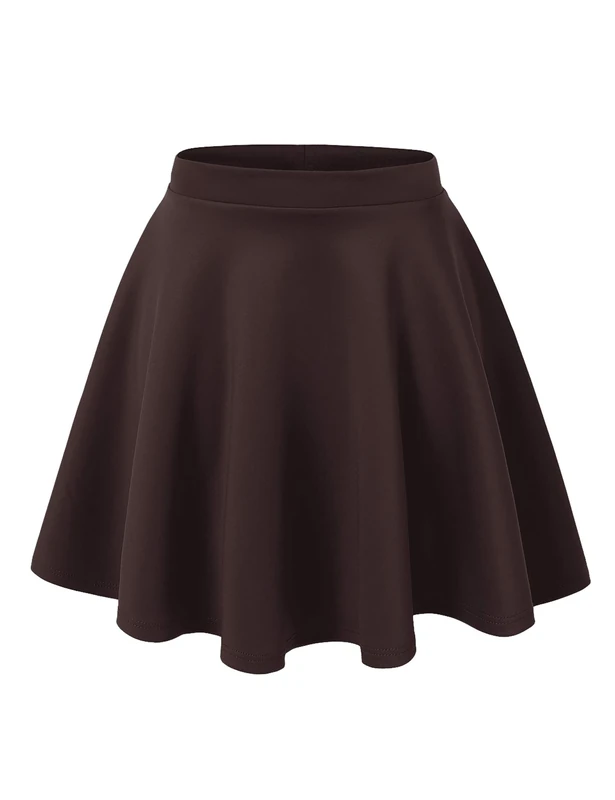 Made By Johnny Women's Basic Versatile Stretchy Flared Casual Mini Skater Skirt XS-3XL Plus Size, Wb211_brown, L