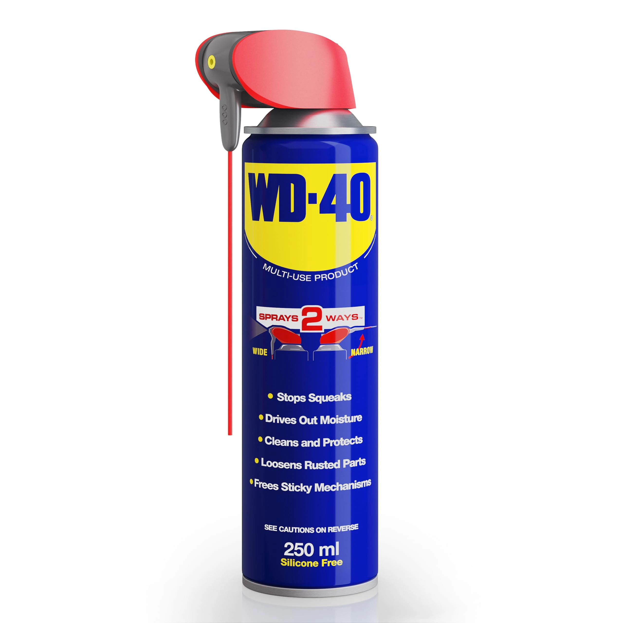 WD-40 Multi Use Lubricant Spray 250ml, Wide and Narrow Smart Straw, Multipurpose WD40 Spray Lubricant for DIY Maintenance, Water Displacement, and Protection on Gears, Threads, and Hinges