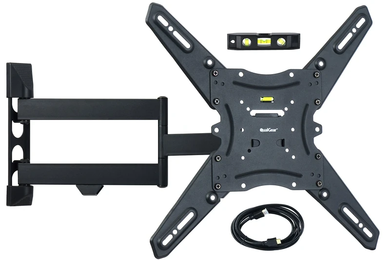 QualGear Universal Ultra Slim Low Profile Articulating Wall Mounting Kit with 10 ft HDMI v1.4 Cable and 3-Axis Magnetic Bubble Level for LED TV Upto 23-47-Inch