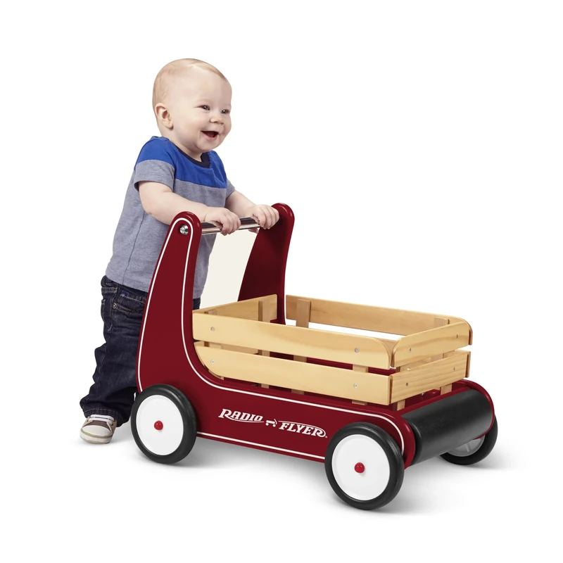 Radio Flyer Classic Walker Wagon, Sit to Stand Toddler Toy, Wood Walker, For Ages 1-4, Red