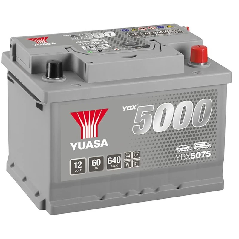 Yuasa YBX5075 12V 60Ah 620CCA Silver Sealed Maintenance Free High Performance Car Battery