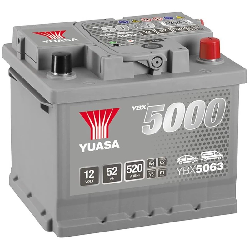 Yuasa YBX5063 12V 52Ah 520CCA Silver Sealed Maintenance Free High Performance Car Battery