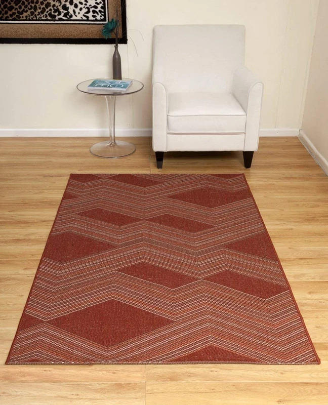 ASPECT Farah Chevron Indoor/Outdoor Rug-Orange,Cream,Grey & Terracotta Interweaved Chevron/160x230cm, Terracotta