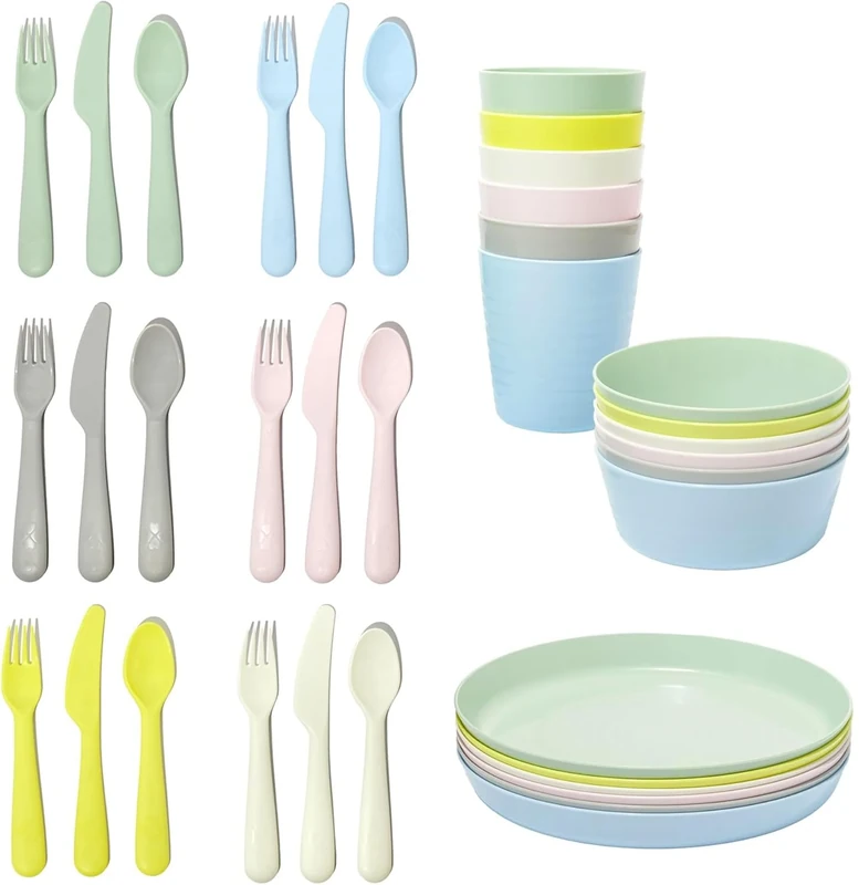 Ikea Kalas BPA Free Plastic Kids Tableware Set - Bowl, Plate, Cup and Cutlery - Pastel Colours