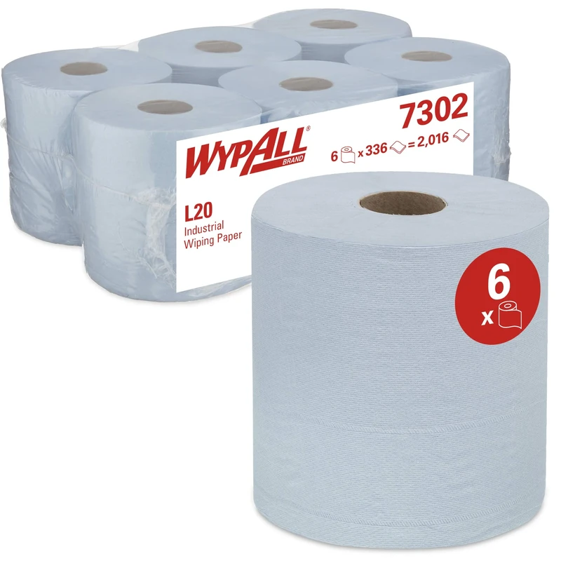 WypAll 7302 Industrial Wiping Paper L20 Centrefeed, 2 ply, Blue (6 rolls x 380 sheets)