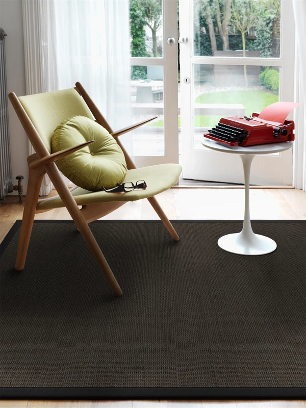 benuta Sisal Rug with Border Black 140 x 200 cm Natural Fibre Rug for Hallway and Living Room