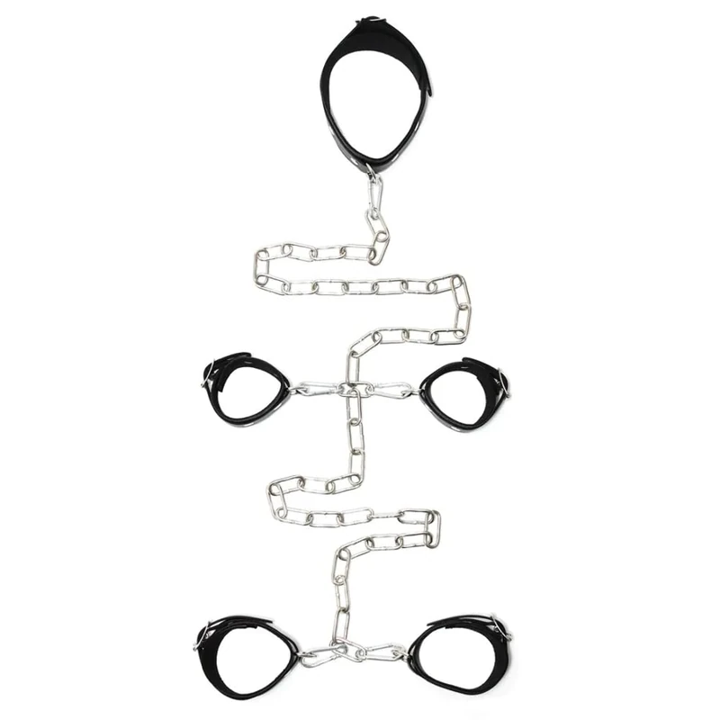 Rimba Hals Arm Ankle Cuffs with Chains Combination Black One Size