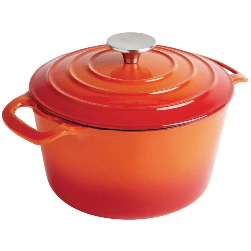 Vogue Round Enamelled Cast Iron Casserole Dish with Lid - 3.2 Litre, Orange, Size: 120(H) x 205(Dia)mm, Induction Compatible, Suits All Oven & Hob Types, Dutch Oven, Commercial & Home Use, GH302
