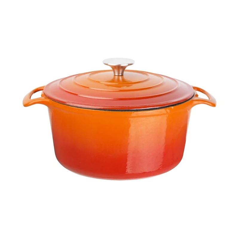 Vogue GH303 Round Orange Casserole Dish Large 125X235mm 4Ltr Cast Iron Cocotte Creuset