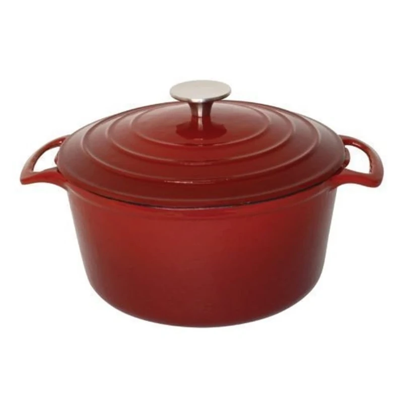 Vogue GH305 Round Red Casserole Dish Large 125X235mm 4Ltr Cast Iron Cocotte Creuset