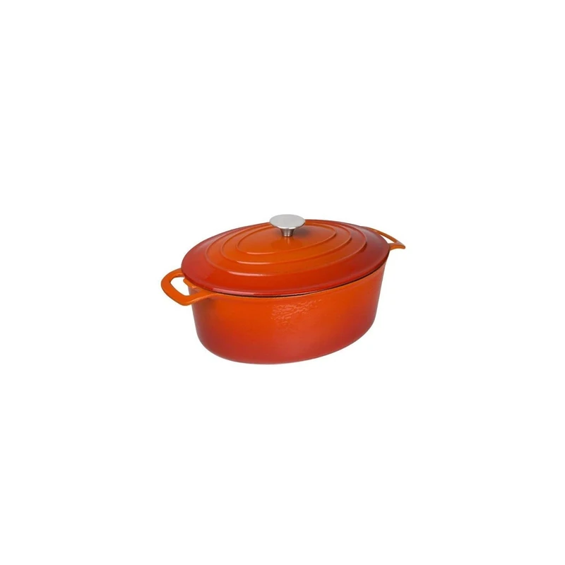 Vogue Cast Iron Oval Casserole Dish 6 Ltr, Orange, 125(H) x 230(W) x 305(D)mm, Induction & All Heat Source Compatible, GH312