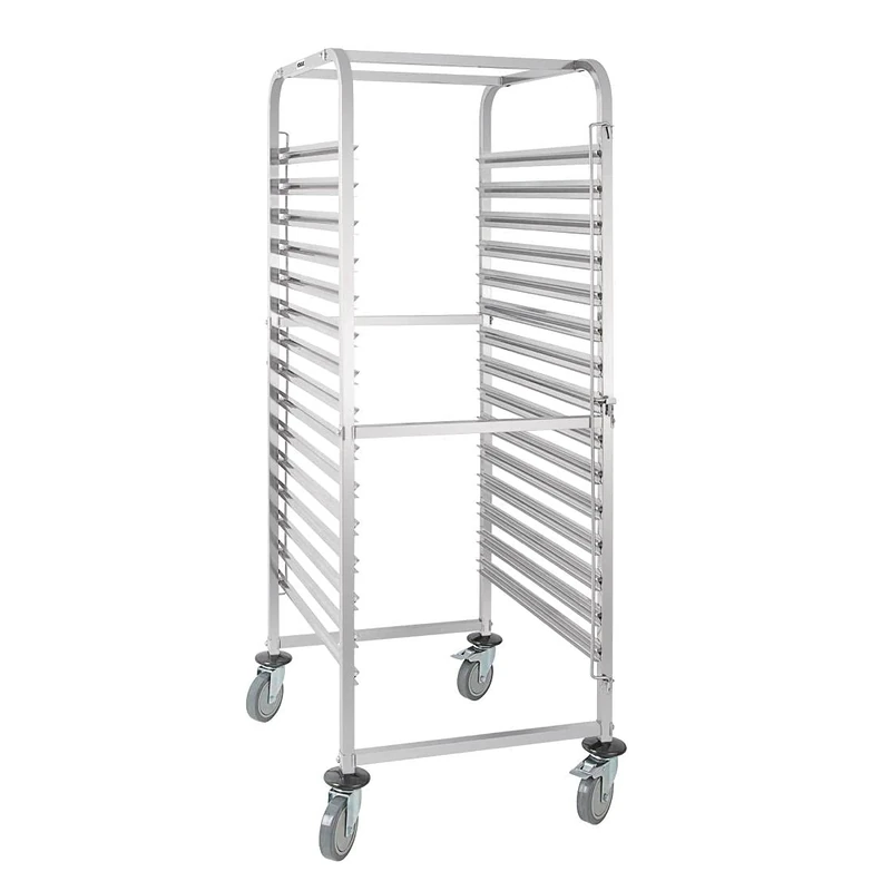 Vogue Gastronorm Racking Trolley 15 Level, Stainless Steel, Size: 1715(H) x 680(W) x 585(D) mm, Capacity: 15x 2/1GN or 30x 1/1GN Trays, 4x Castors (2 with Brakes), GG499