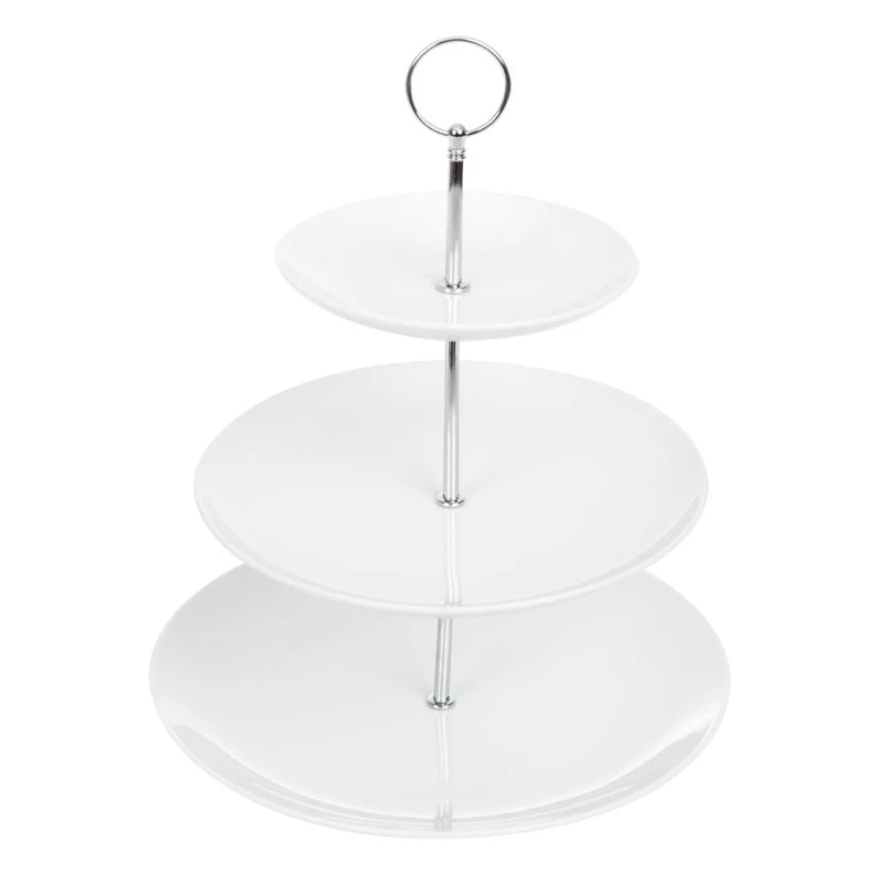 Olympia 3 Tier Cake Stand in White Made of Porcelain with Stainless Steel Rod