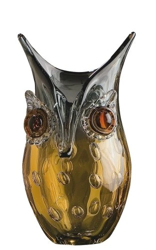Glass Art Design Vase Owl Decorative Object Handmade from Glass Gift Colour: Amber Brown Height 23 cm