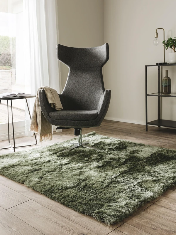 benuta Nest Whisper Deep-Pile Rug, Green, 150 x 150 cm, Cuddly Soft Rug for Bedroom and Living Room, Easy Care, Suitable for Underfloor Heating - Image 1