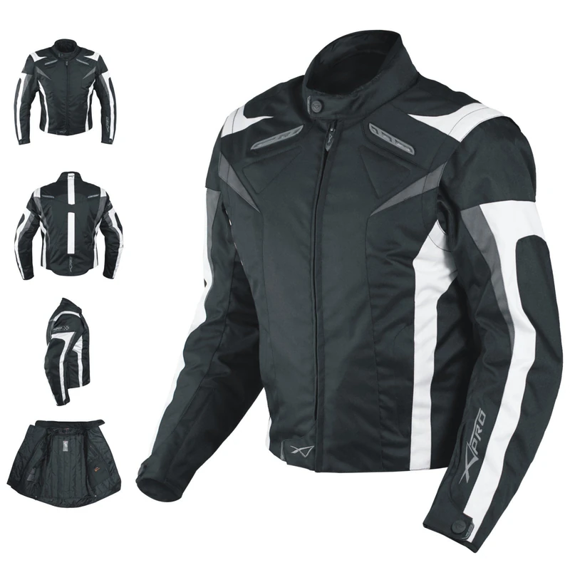 A Pro Motorcycle Jacket CE Armored Textile Motorbike Racing Thermal Liner Black and white M