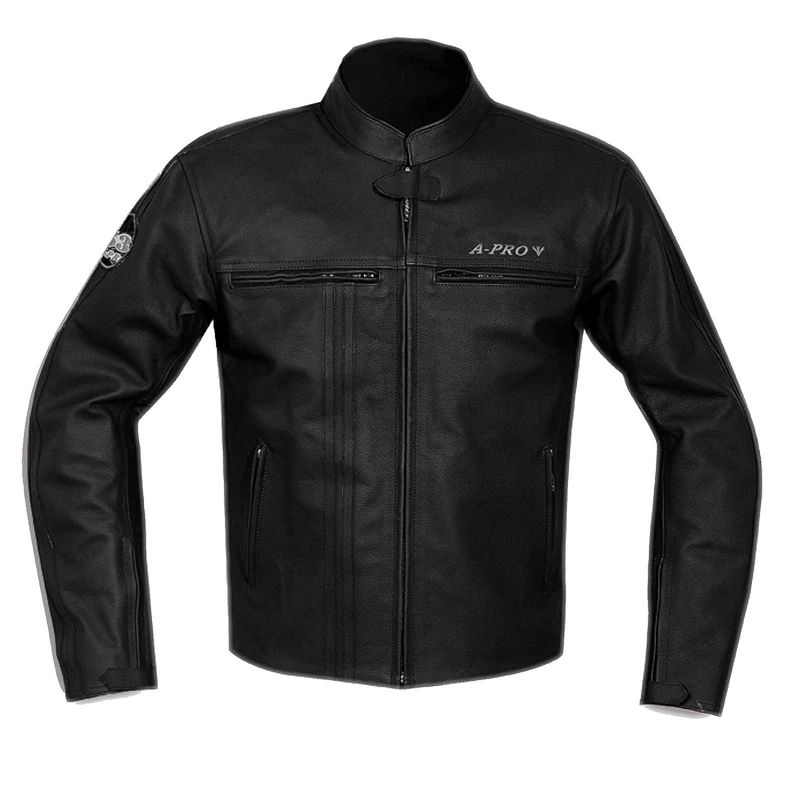 A-Pro jacket, leather, men's biker motorcycle, CE, protectors, armoured, black