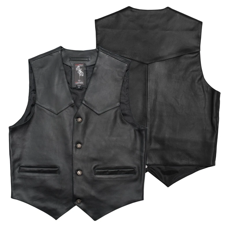 A-pro Aniline Leather Motorcycle Custom Vest Black XXL