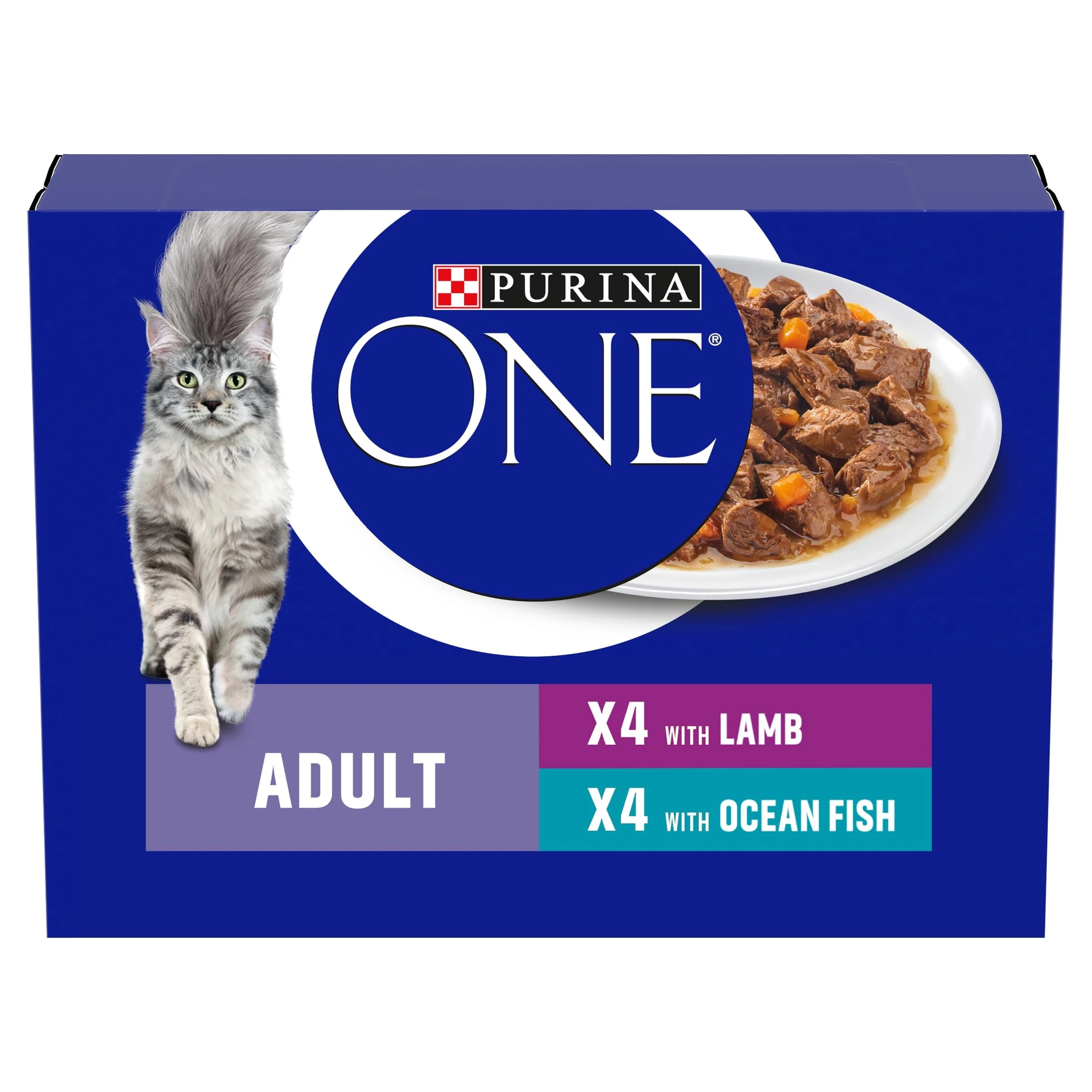 PURINA ONE Mini Fillets Ocean Fish and Lamb Adult Wet Cat Food 8x85g (Pack of 5)