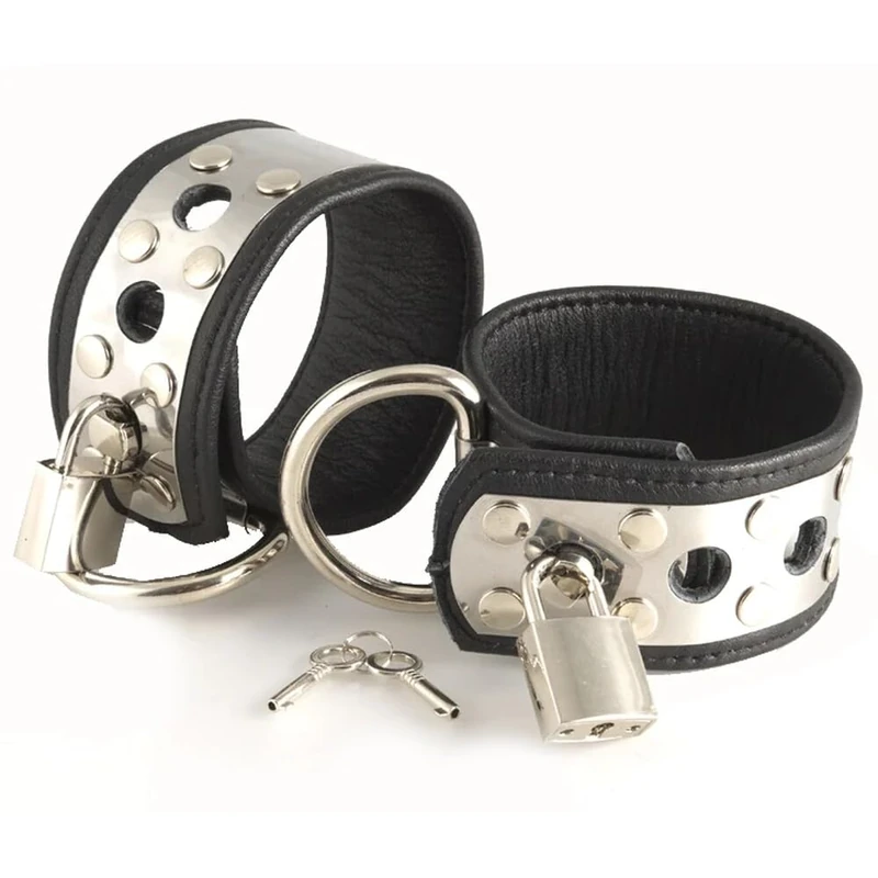 Leather Wrist Cuffs with Metal and Padklocks