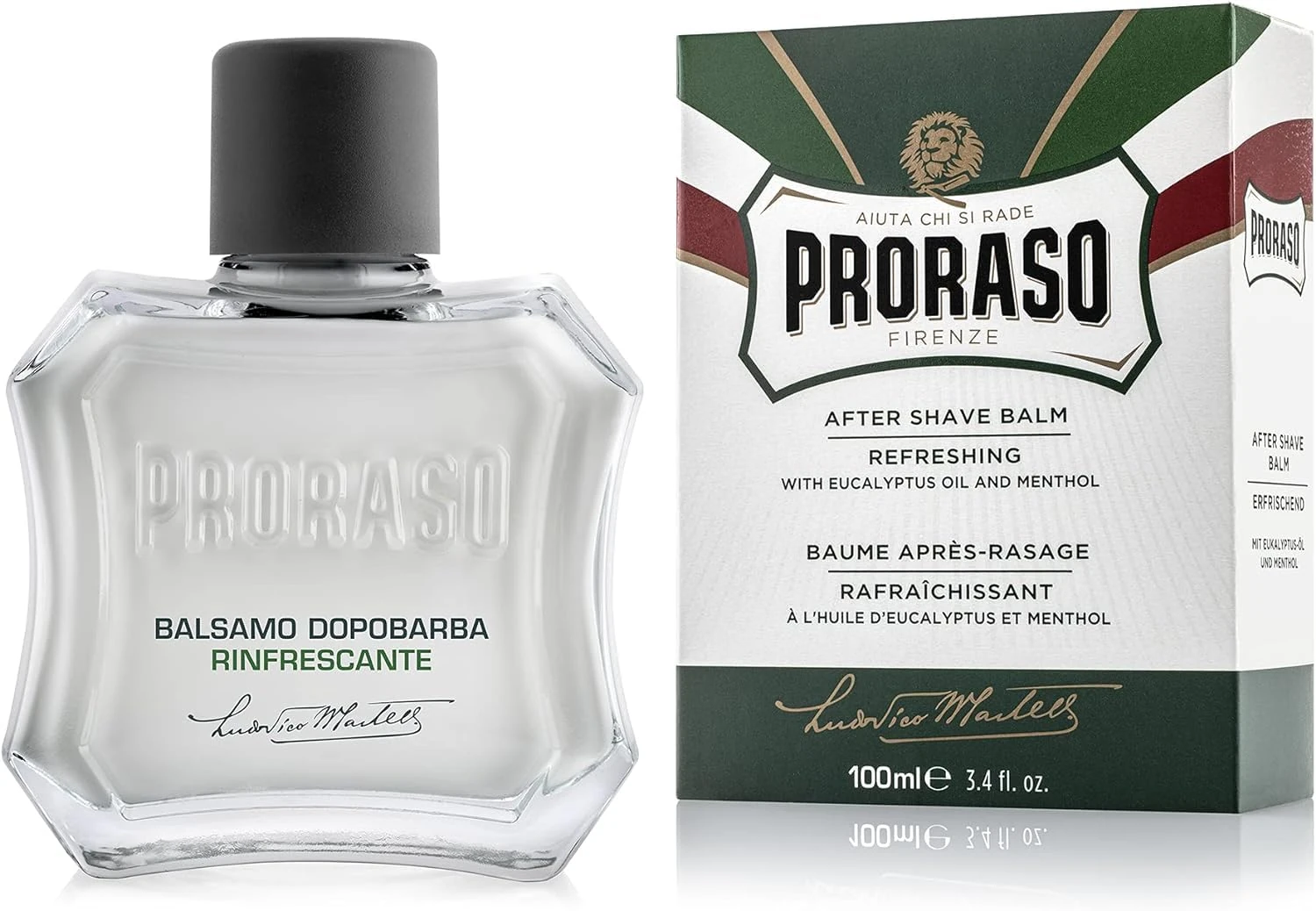Proraso Aftershave Balm, 100ml, Refreshing Alcohol-Free Post Shave Balm with Eucalyptus Oil and Menthol Invigorates Skin, Made in Italy, Green