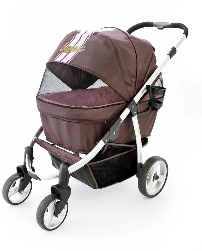 Innopet Pet Stroller, IPS-06/Brown-Pink, dog carrier, trolley, Trailer, Buggy Retro. Foldable pet buggy, pushchair, pram for dogs and cats
