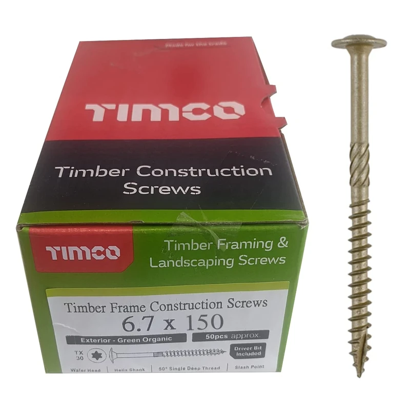 TIMCO 150INW Timber Screws – Wafer Head – Exterior Green – 6.7 x 150 - Box of 50
