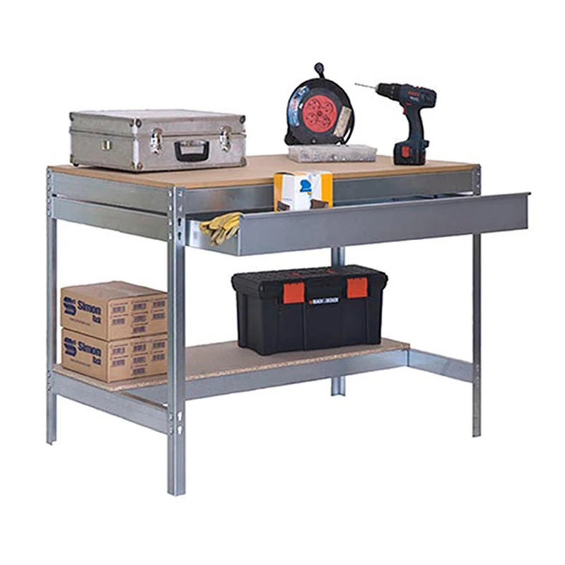 Simon Rack BT0 Workbench, Load Capacity 400 kg, 842 x 910 x 610 mm, Shelving Drawer, DIY Work Table, Galvanised/Wood