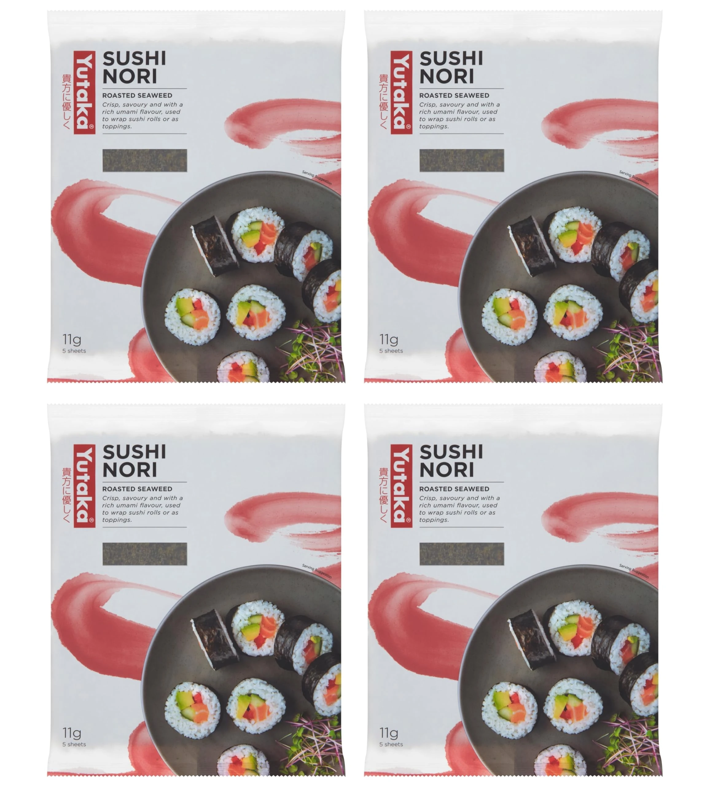 Yutaka Sushi Nori Seaweed (Pack of 4, 20 Full Sheets) | Premium Japanese Roasted Seaweed | Perfect for Sushi, Onigiri & Asian Dishes | Crispy & Flavorful
