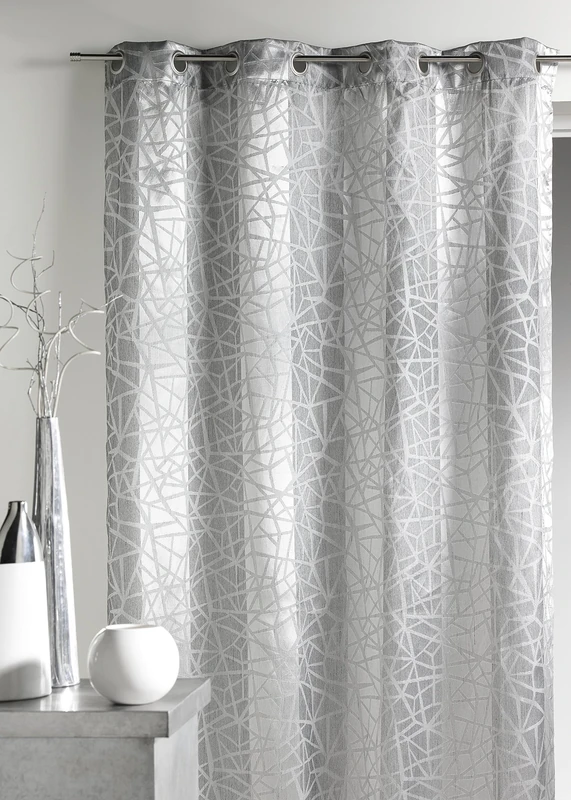 Home Maison - Jacquard Curtain with Vertical Stripes and Print - Polyester - 8 Eyelets Diameter 4 cm - Blackout for Living Room, Bedroom, Office - 140 x 240 cm - Orange Red