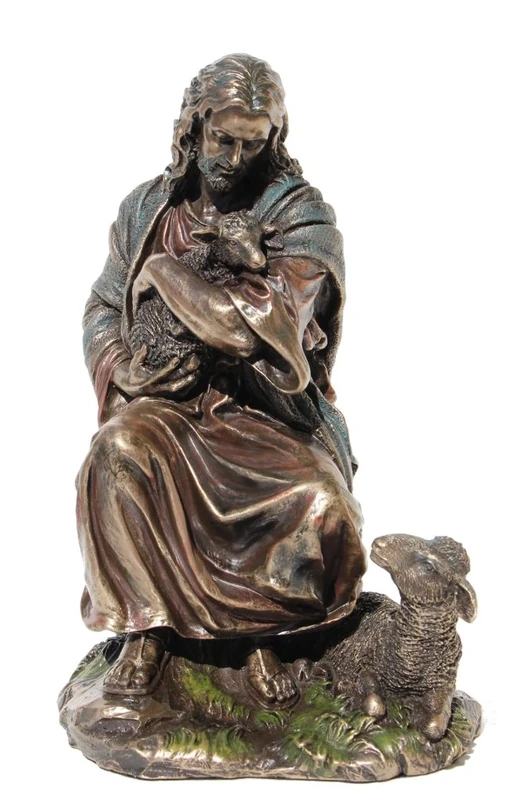 US 8.88 Inch Jesus Holding A Baby Lamb Cold Cast Bronze Figurine