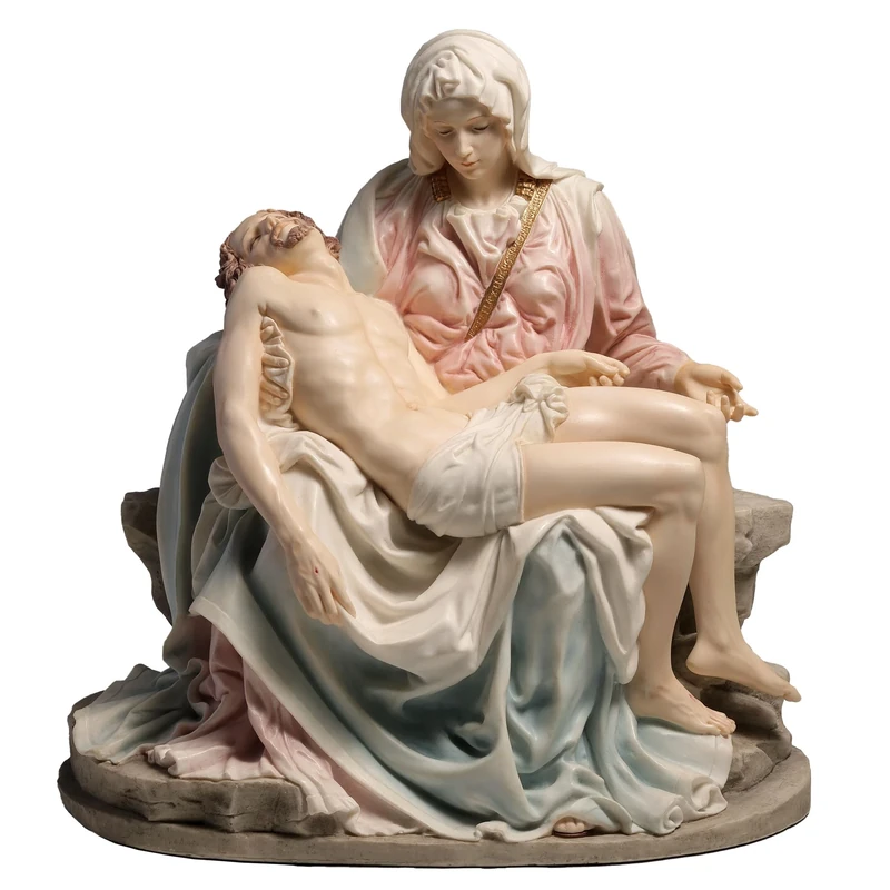 US 10.63 Inch Pieta and Michelangelo Decorative Figurine, Pink and Blue