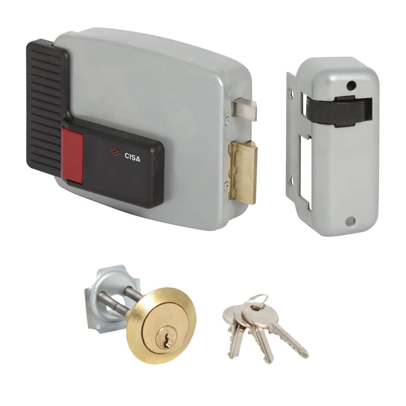 Cisa 111610701 11610-70-1 EEK-door lock for attaching a cylinder right 12 V painted, grey aluminium, input 70