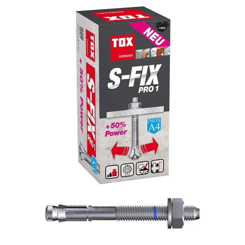 TOX bolt anchor S-Fix Pro 1 A4 M8 x 75 x 10 mm, 100 pieces, 040171071