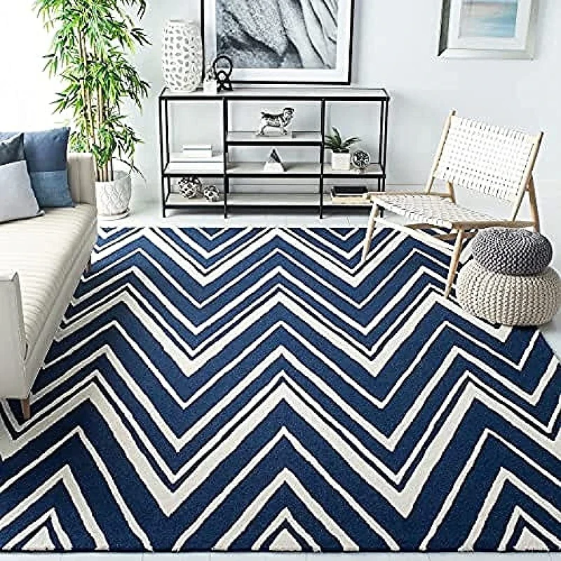 Safavieh Modern Indoor Hand Tufted Rectangle Area Rug, Cambridge Collection, CAM711, in Navy / Ivory, 152 X 244 cm for Living Room, Bedroom or Any Indoor Space