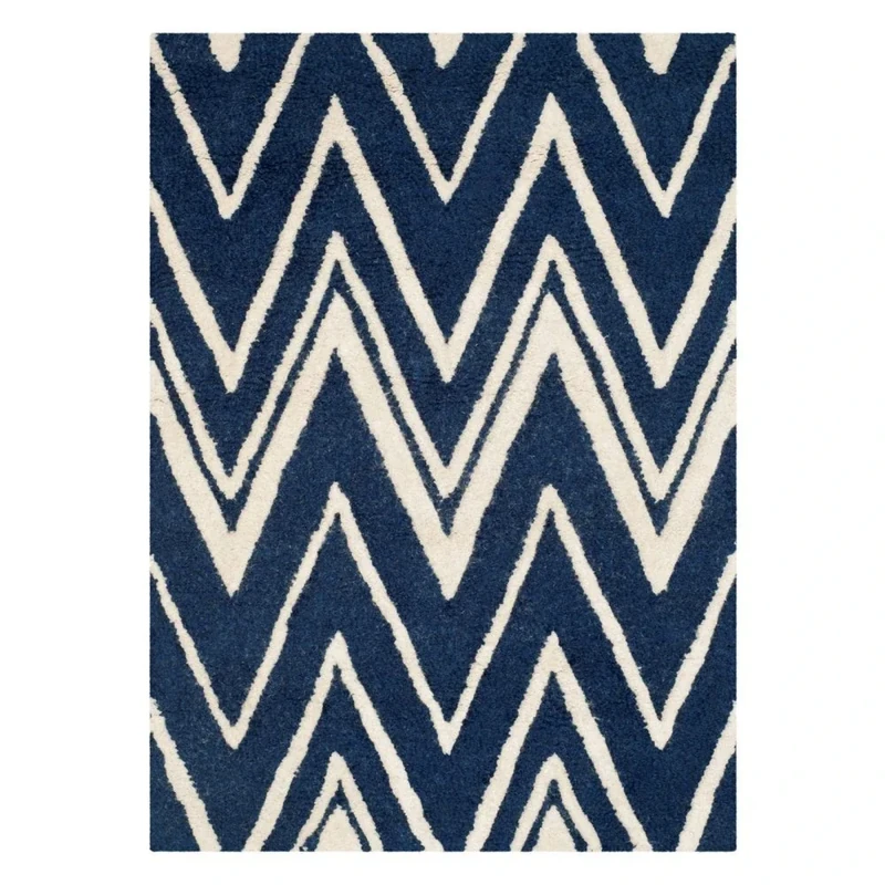 Safavieh Modern Indoor Hand Tufted Rectangle Area Rug, Cambridge Collection, CAM711, in Navy / Ivory, 122 X 183 cm for Living Room, Bedroom or Any Indoor Space