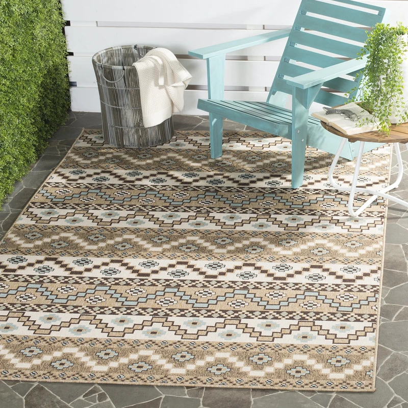 Safavieh Bold & Bright Indoor Woven Rectangle Area Rug, Veranda Collection, VER095, in Creme / Brown, 122 X 170 cm for Living Room, Bedroom or Any Indoor Space