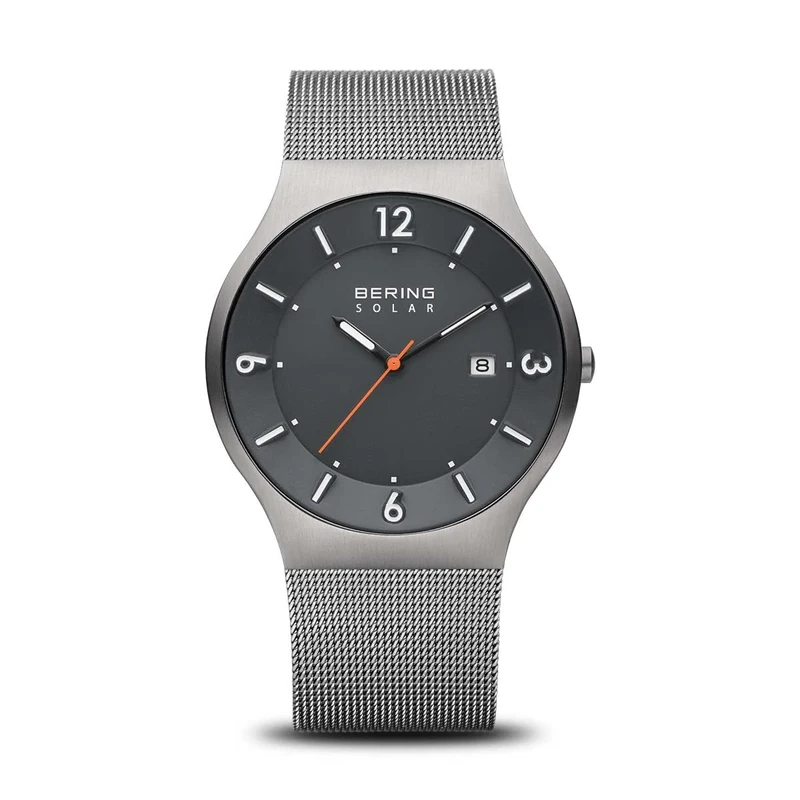 BERING Solar Movement Men's Watch - Solar Collection with Stainless Steel and Sapphire Crystal 14440-077 Bracelet Watches , Grey/Silver, 40