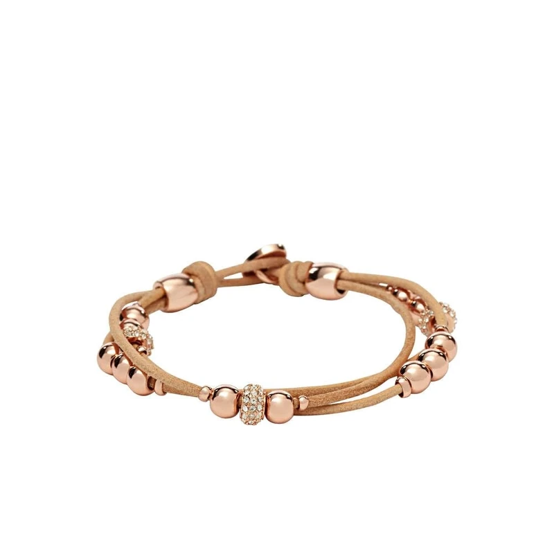 Fossil Bracelet for Women , 19 cm Beige, brown, Rose Gold Base Metal, Genuine Leather Bracelet, JA6539791