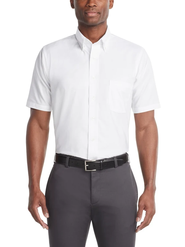 Van Heusen Men's Dress Shirts Short Sleeve Oxford Solid, White, 20" Neck