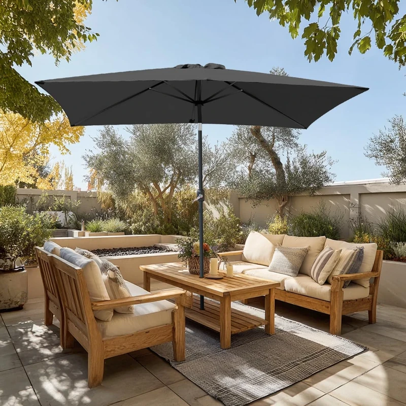 Green Bay 2x3m Garden Parasol Umbrella Patio Outdoor Sun Shade Aluminium Crank Tilt Mechanism Black