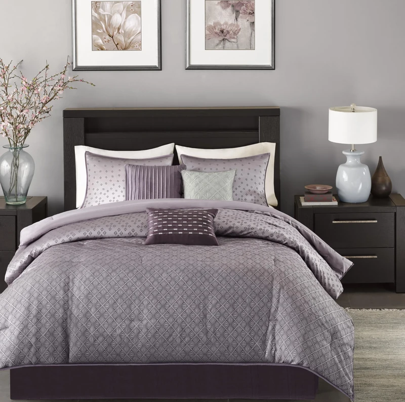 Madison Park All Season Down Alternative Cozy Bedding with Matching, Shams, Decorative Pillow, Polyester, Biloxi Purple, King