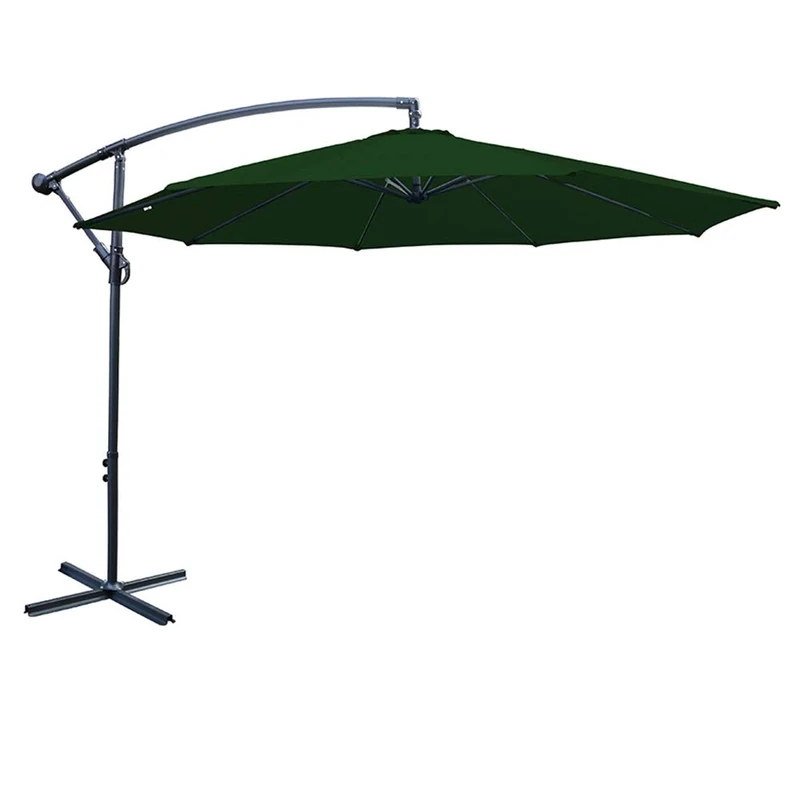 Greenbay 3m Garden Banana Parasol Patio Sun Shade Shelter Crank Hanging Rattan Cantilever Green