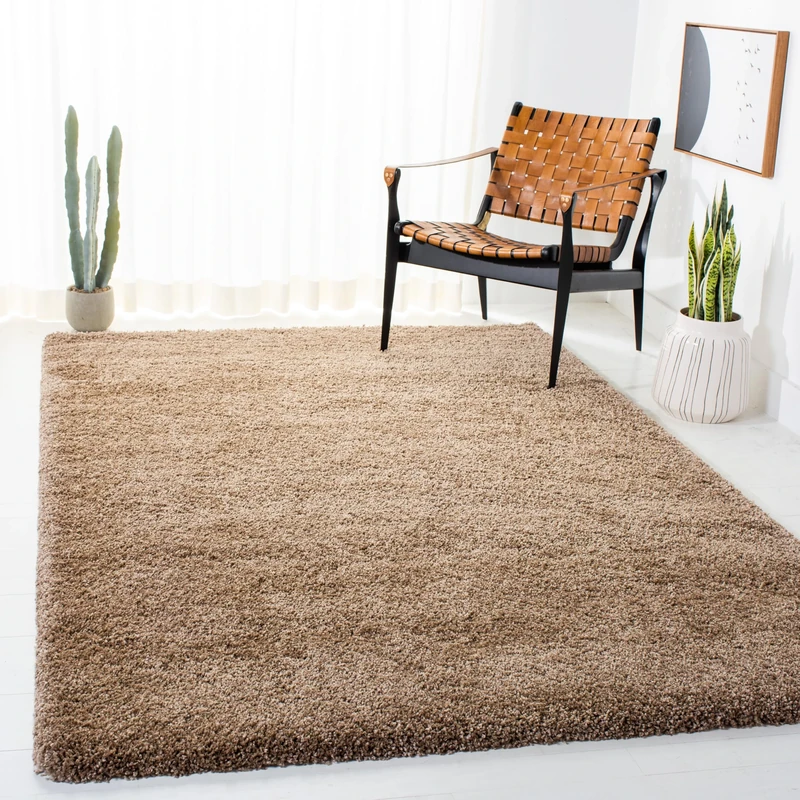 Safavieh Shaggy Indoor Woven Rectangle Area Rug, Milan Shag Collection, SG180, in Dark Beige, 122 x 183 cm for Living Room, Bedroom or Any Indoor Space