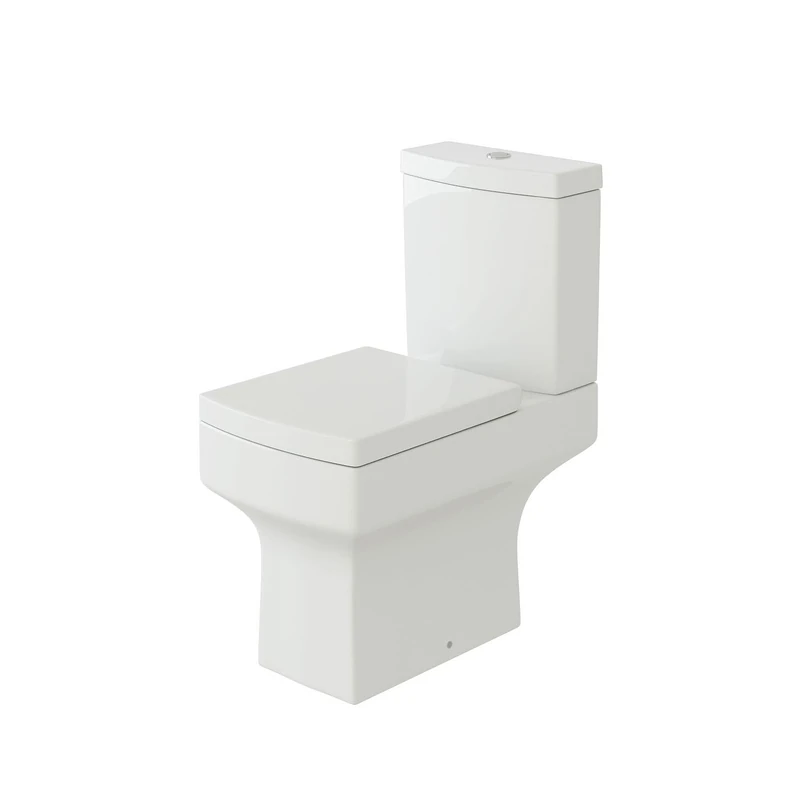 iBathUK Modern Bathroom Close Coupled Sqaured Shaped Pan Toilet with Cistern Short Seat WC Push Button Flush White - Belfort