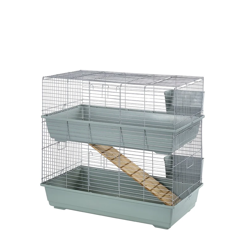 Little Friends Double Tier Rabbit Cage, 80cm, Beige/Silver