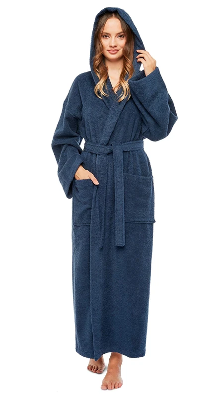 Arus Hooded Classic Women's Bathrobe, (Marine, S/M)