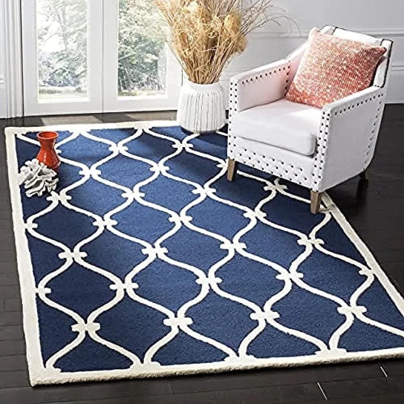 Safavieh Modern Indoor Hand Tufted Rectangle Area Rug, Cambridge Collection, CAM710, in Navy / Ivory, 183 X 274 cm for Living Room, Bedroom or Any Indoor Space